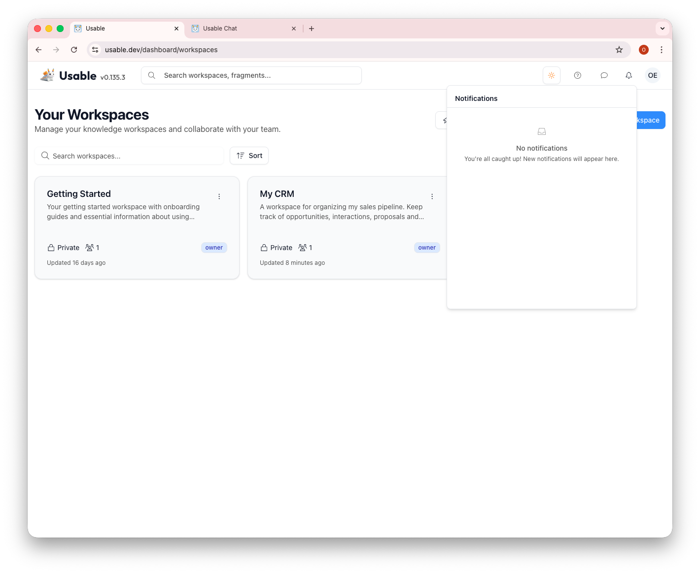 Dashboard with notifications